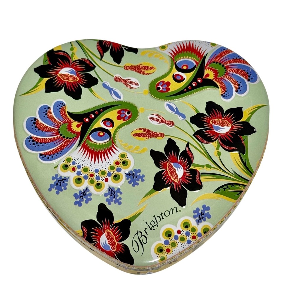 Vintage Brighton Heart Shaped Floral Collectible Metal Jewelry Trinket Tin